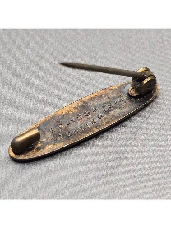 Antique Sterling Guilloche Lingerie Pin/Brooch 1 1/16" White Signed RD 1906 RH - Picture 6 of 10